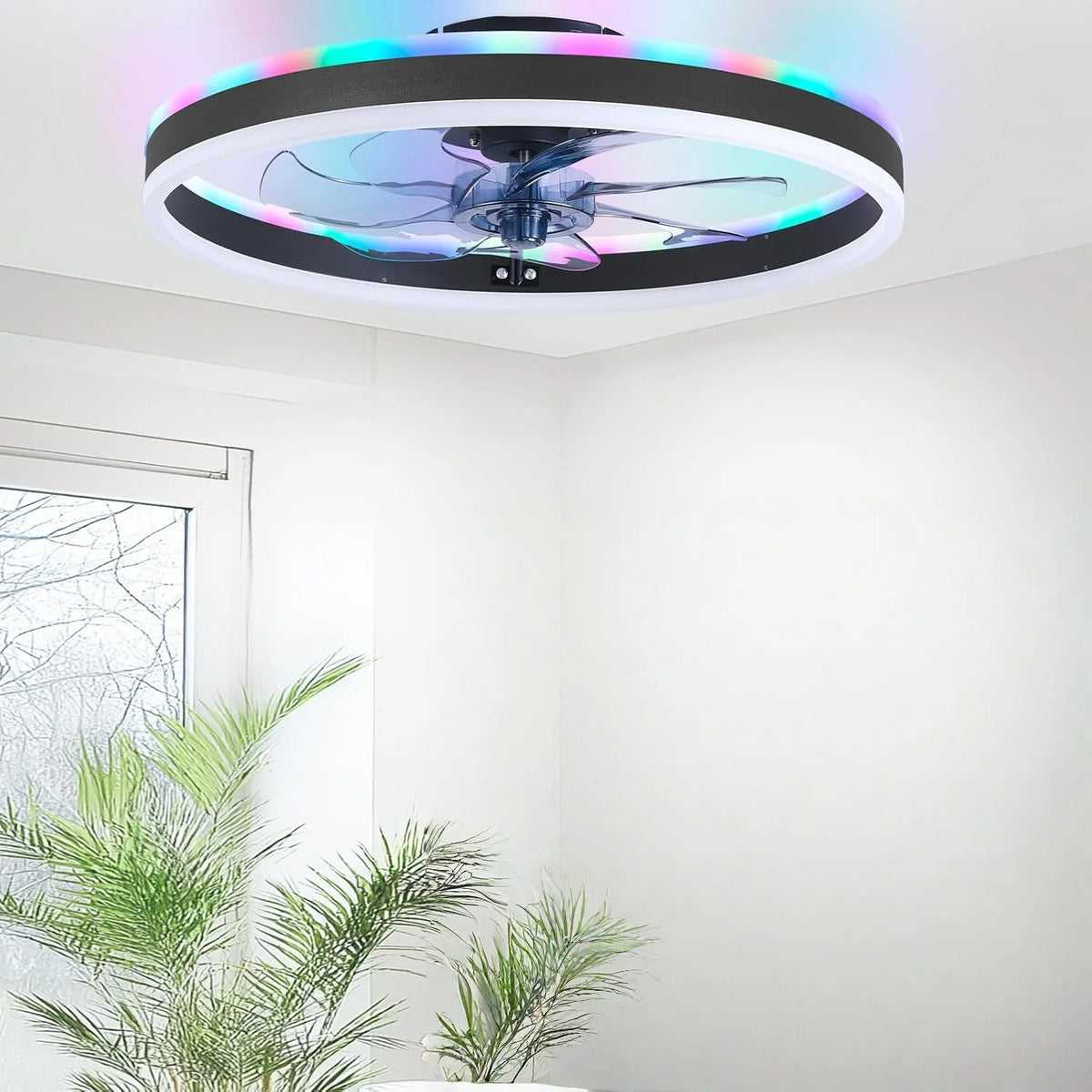 ventilateur intelligent led rvb vitesses ciel étoilé moderne télécommande app mobile