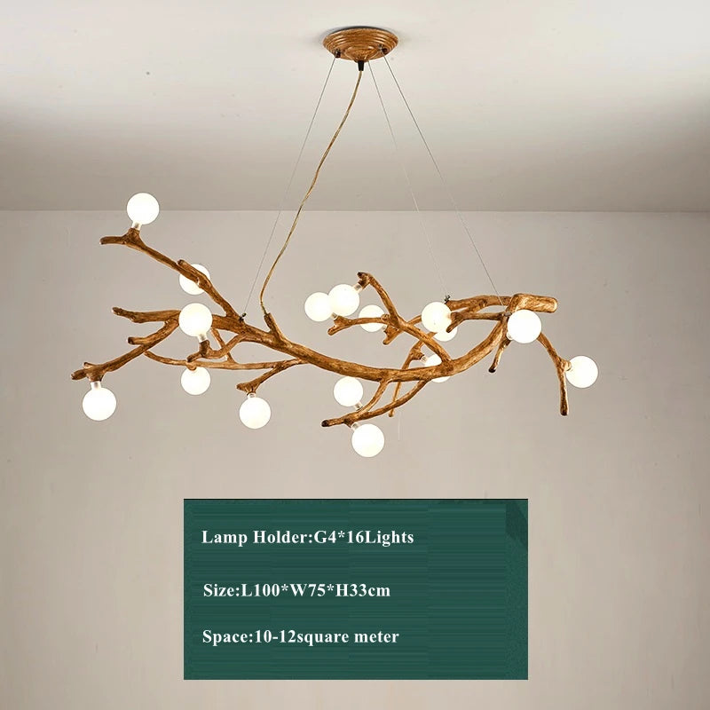 suspension lumineuse moderne branchies naturelles boules translucides marron clair blanc