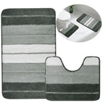 tapis bain ensemble deux pièces gris blanc noir rayé texture duveteuse moderne antidérapant respectueux