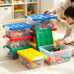 boîte rangement plastique transparente jouets blocs construction empilable chambre enfant colorée