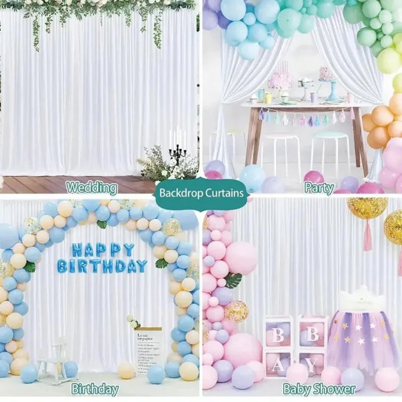 rideau fond blanc plissé semi transparent décoration mariage festif tringle métallique éléments événementiels