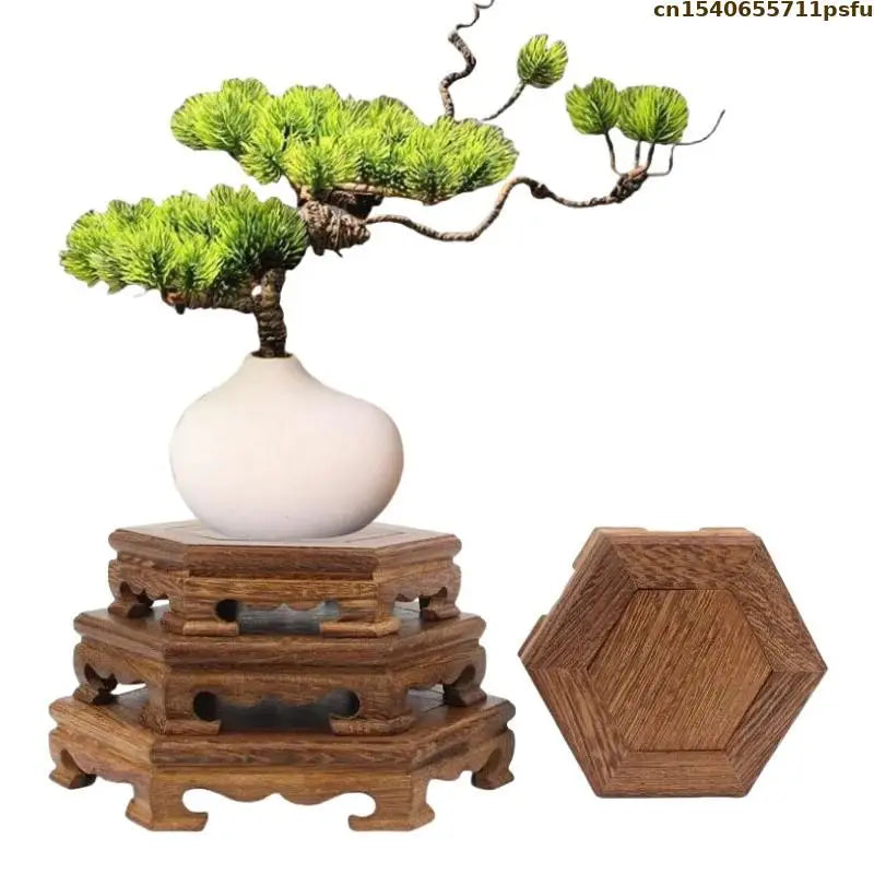 support poterie bois sculpté artisanal blanc vert marron figurine incluse traditionnel deco