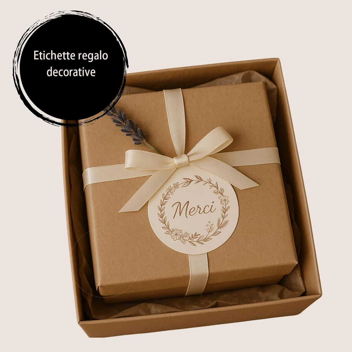 étiquettes autocollantes merci couronne fleurs classiques élégantes pack 120 pièces 4cm 4cm beige clair