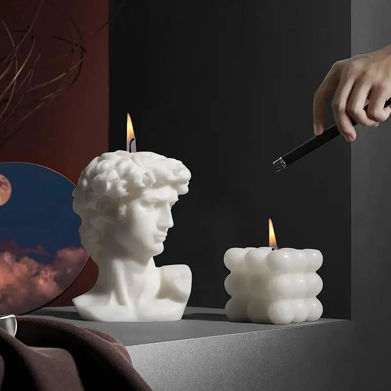 bougies blanc sculpture tête masculine bougie coquille classique moderne fil cire
