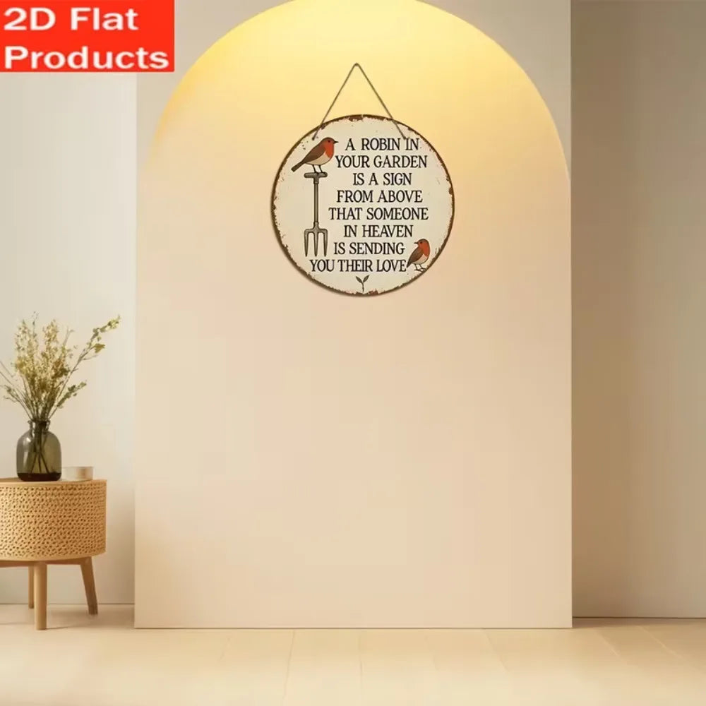 plaque decorative ronde bois oiseaux texte naturel rustique exterieur intérieur corde pastorale