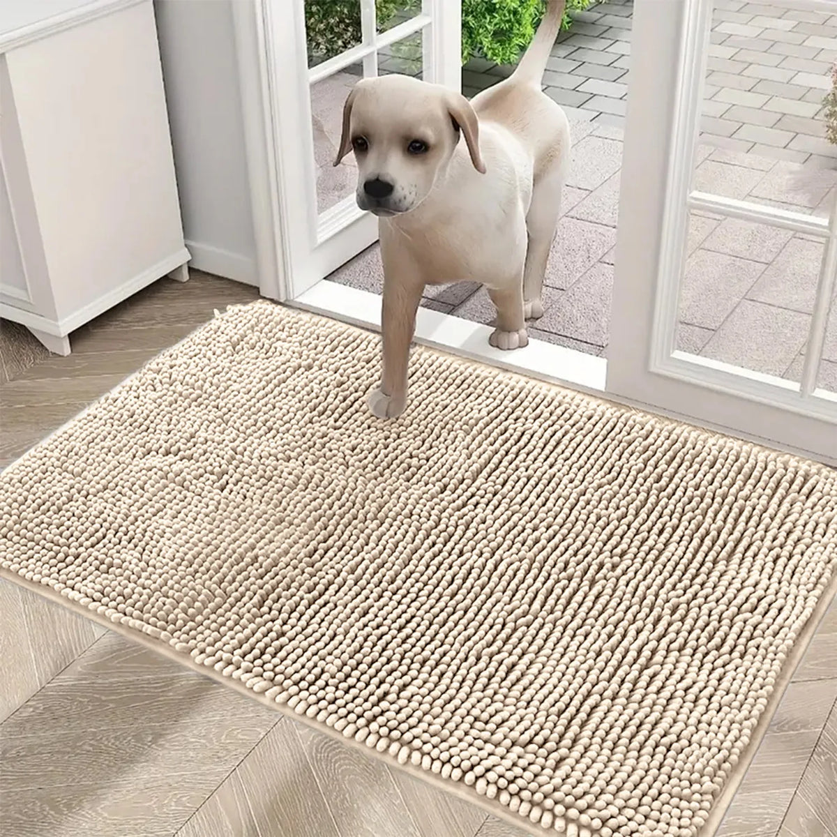 tapis moderne gris beige épais boules coton doux absorbant antidérapant intérieur porte salon