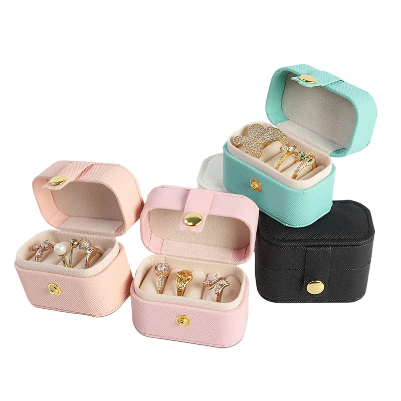 boîtes bijoux velours rose bleu noir rouge classiques boutons pression anneaux portables voyage