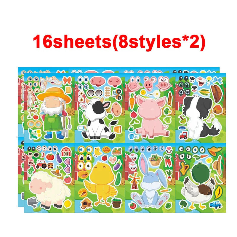 sticker animaux ferme multicolore cartoon adhésif diy activités enfants garçons filles fournitures bricolage artisanal