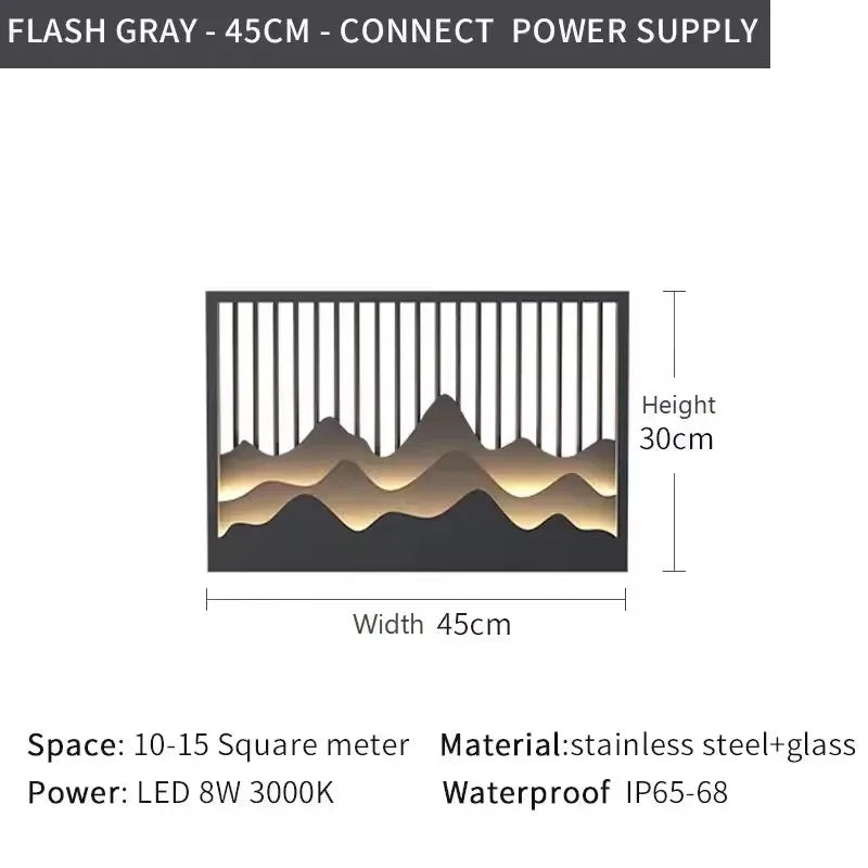 applique murale led noir doré contemporaine ip65 acier inoxydable minimaliste montagnes stylisees
