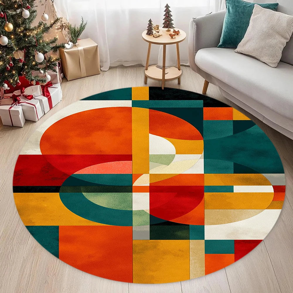 tapis rond moderne géométrique couleur salon chambre extérieur decoration commercial polyester lavage main mécanique