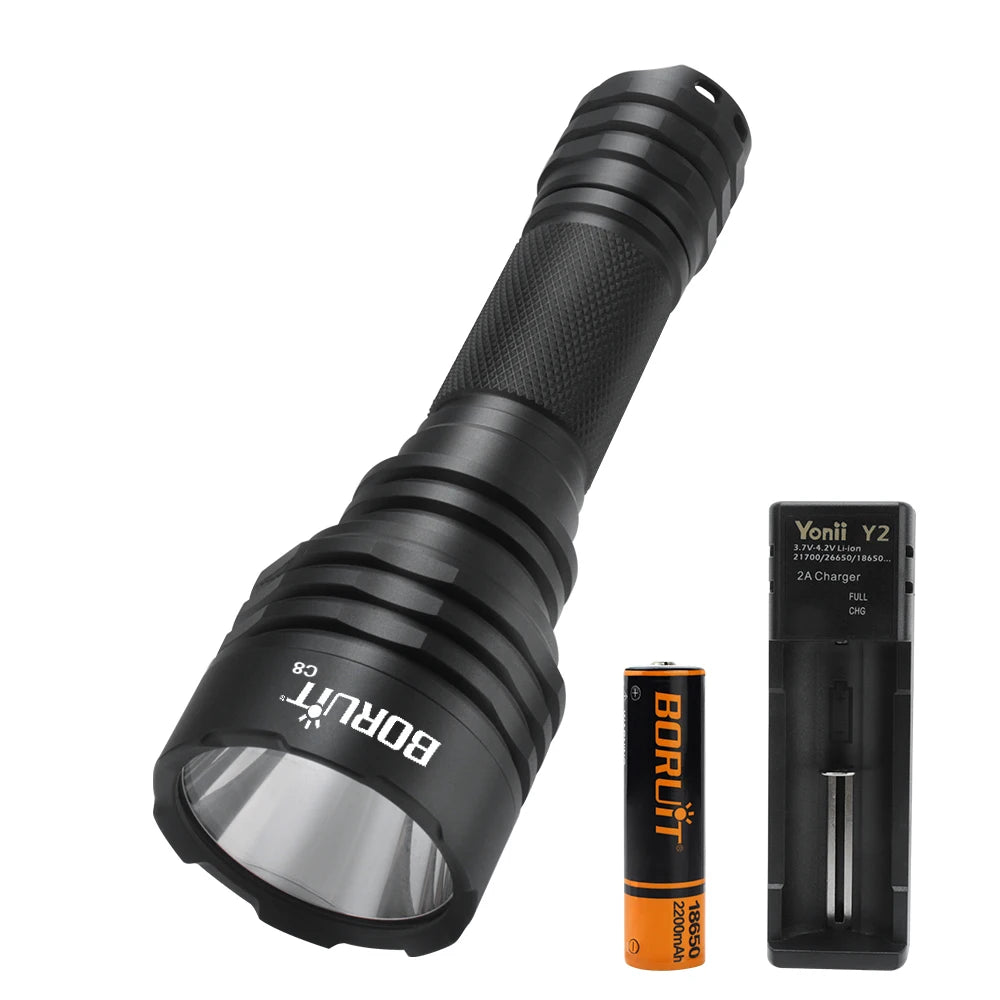 lampe torche noire led intense résistante camping randonnée moderne robuste aluminium texturée anti rayures