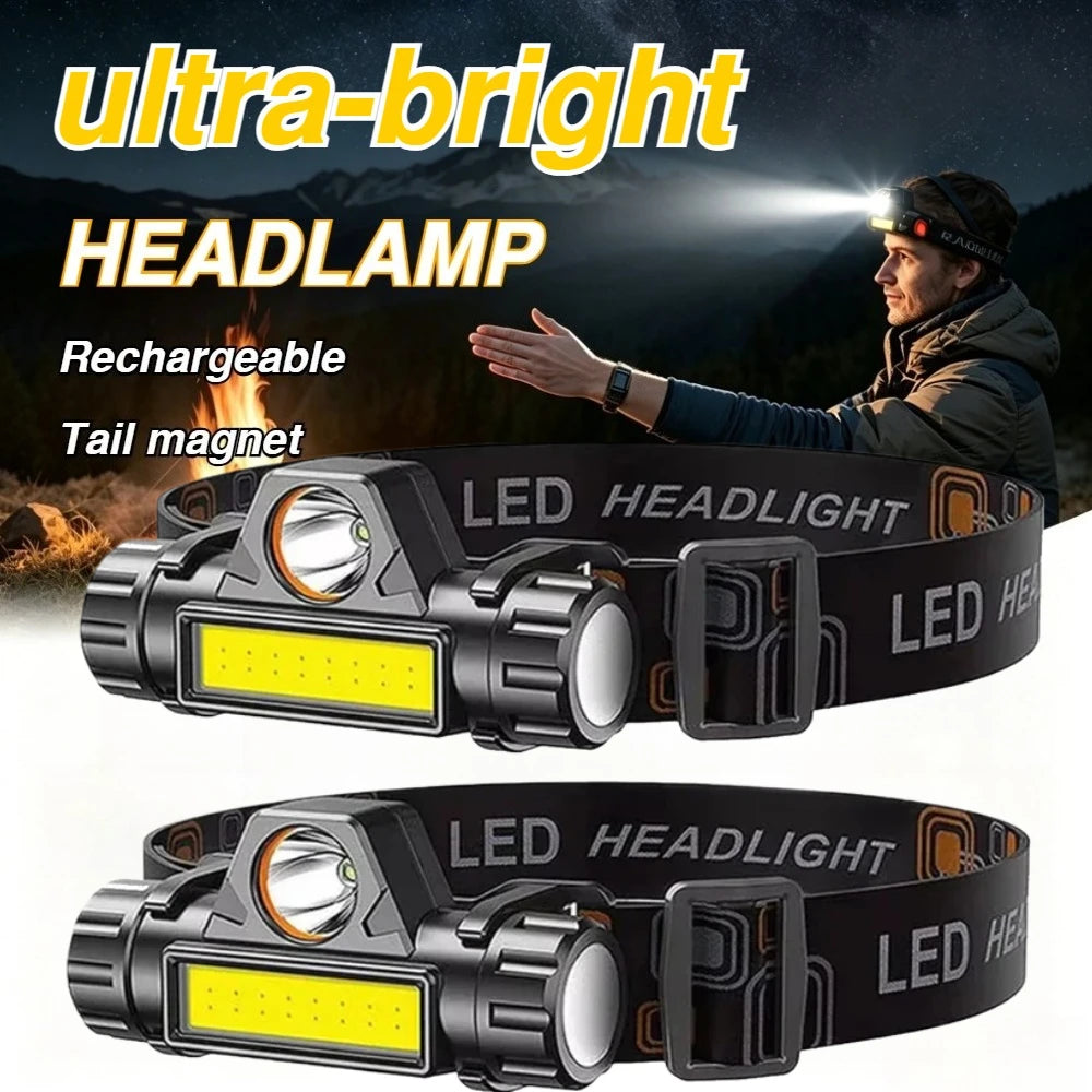 lampe frontale led rechargeable usb étanche aimant ceinture noire moderne