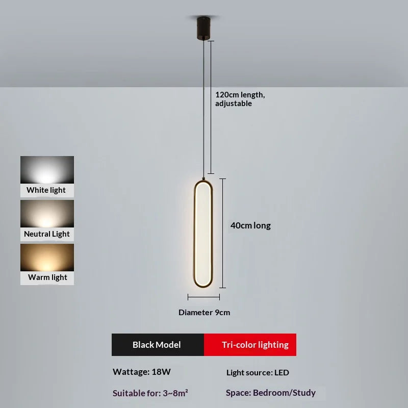 Lampe suspendue LED noir doré minimaliste intérieur chambre coucher flux lumineux faible montage semi