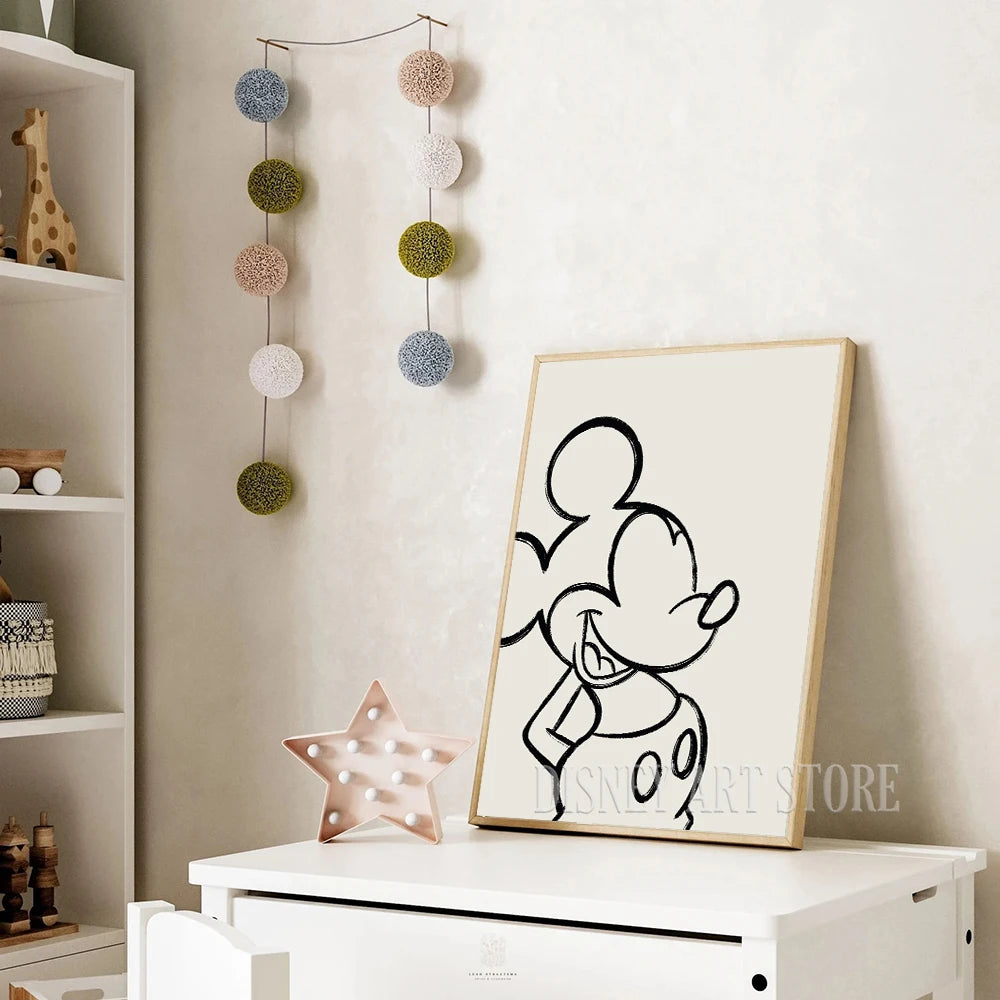 Affiche Mickey Mouse minimaliste citation salle bains toile sans cadre moderneDecorationBain