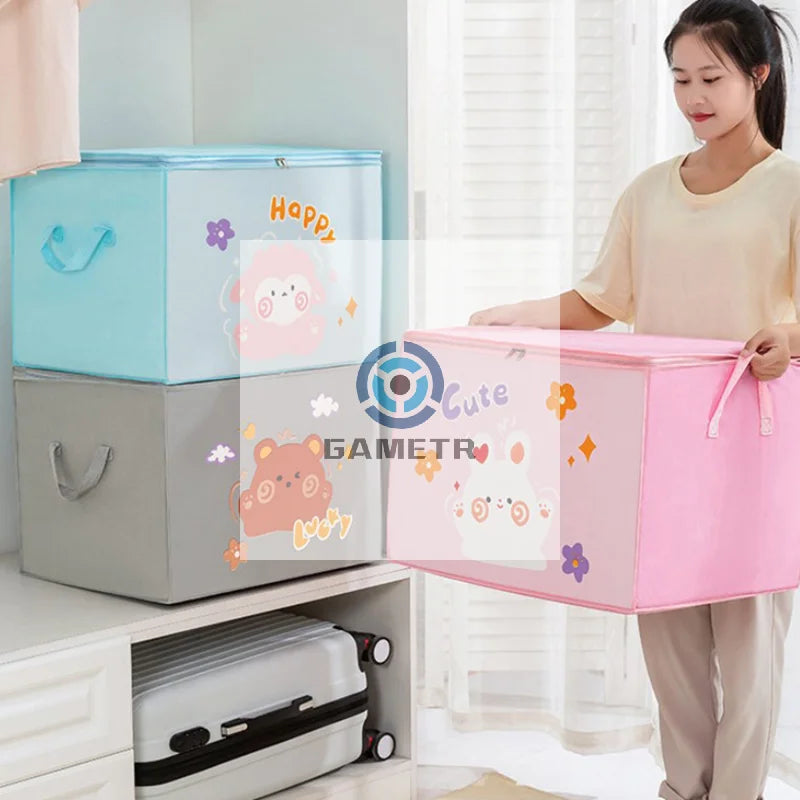 boîte rangement enfant rose bleu clair gris ours coeurs fleurs cute happy poignées détachables