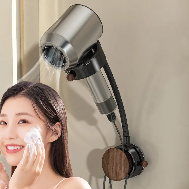 séchoir cheveux support mural ventouse moderne réglable noir gris minimaliste fixe câble intégré