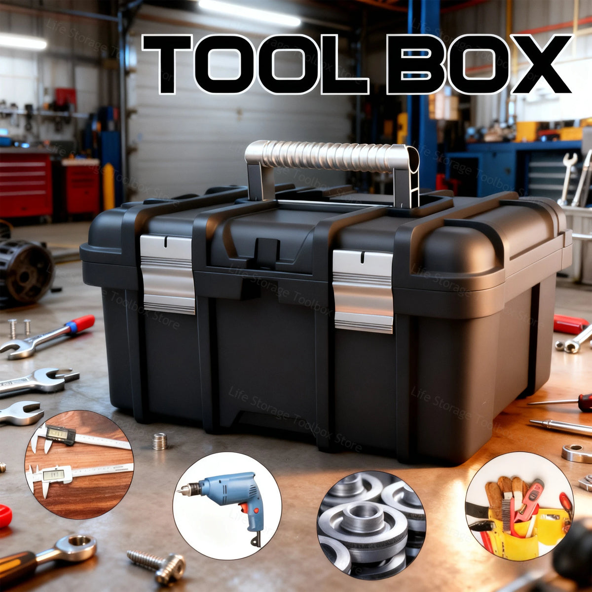 boîte outils grande capacité noire robuste portative organisateur d'outils rangement professionnel poignée amovible