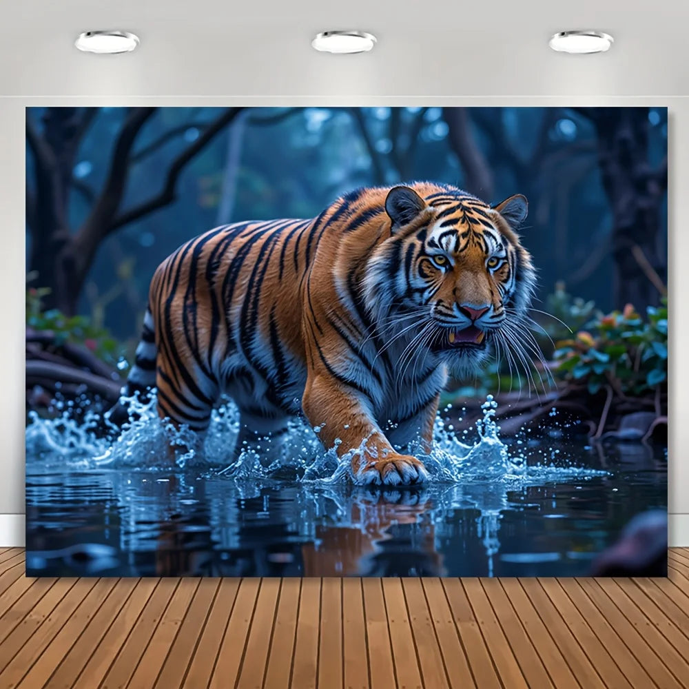 toile d'art tigre eau réaliste orange noir bleu maison décoration 100 polyester