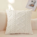 taies oreiller peluche jacquard géométrique couleurs rose beige bleu moderne salon chambre lit