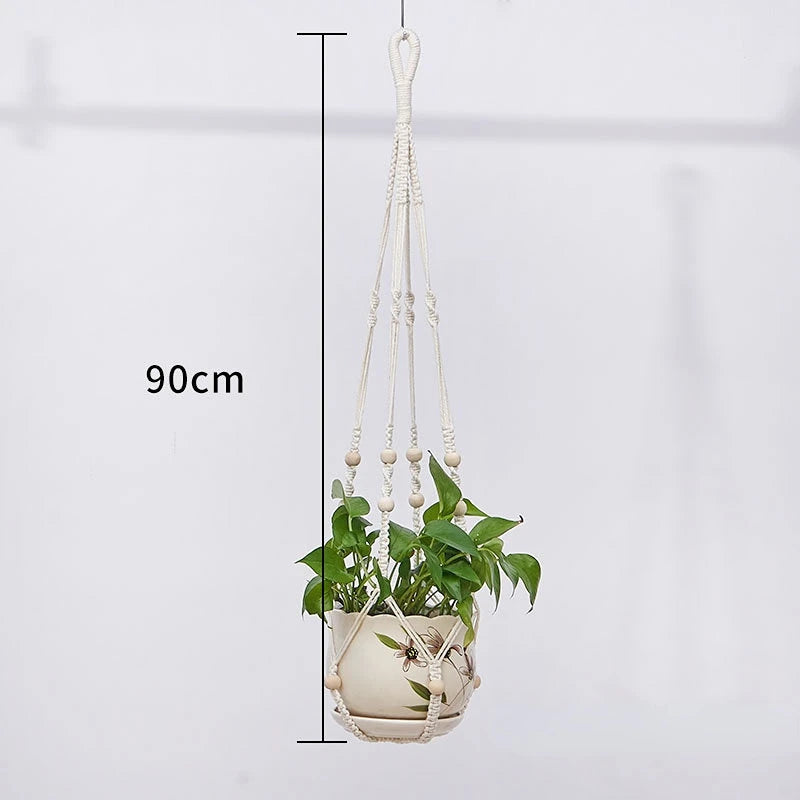 support plante suspendue macramé boho rotin blanc sculpté main decoration maison balcon jardin anneau