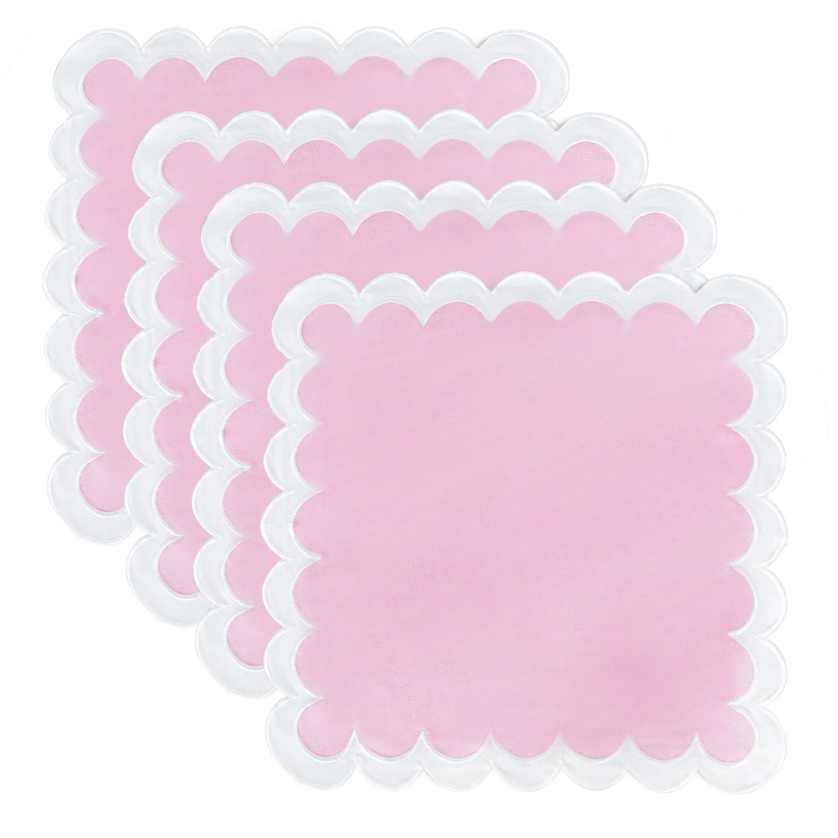 lot serviettes table coton fleurs bordure dentelée rose vert bleu