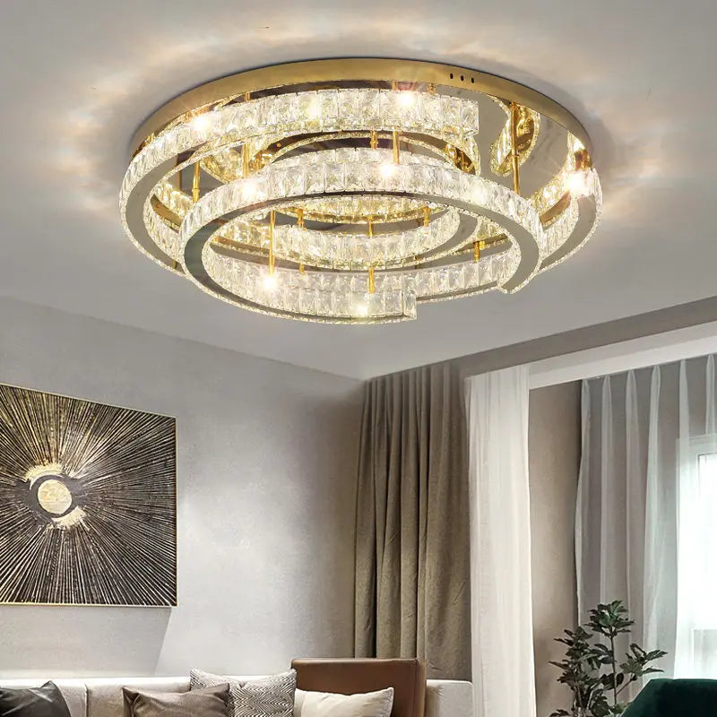 plafonnier led doré moderne élégant cristal transparent strass chambre salon