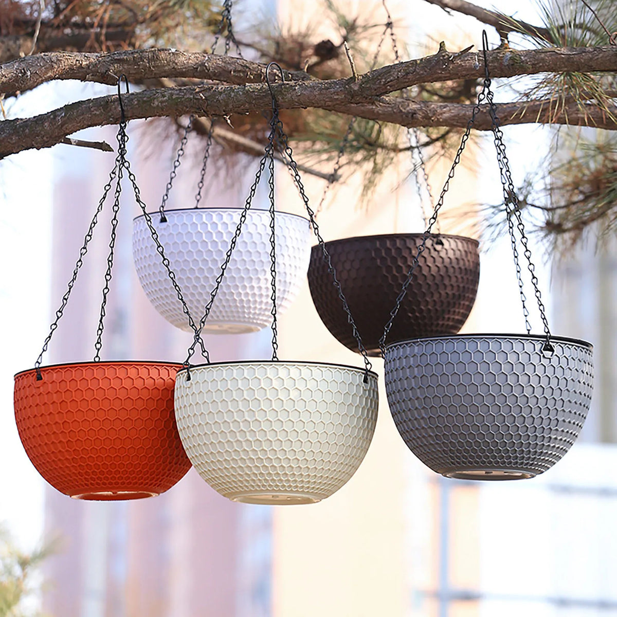 Pot suspendu moderne texture nid d'abeille blanc orange noir