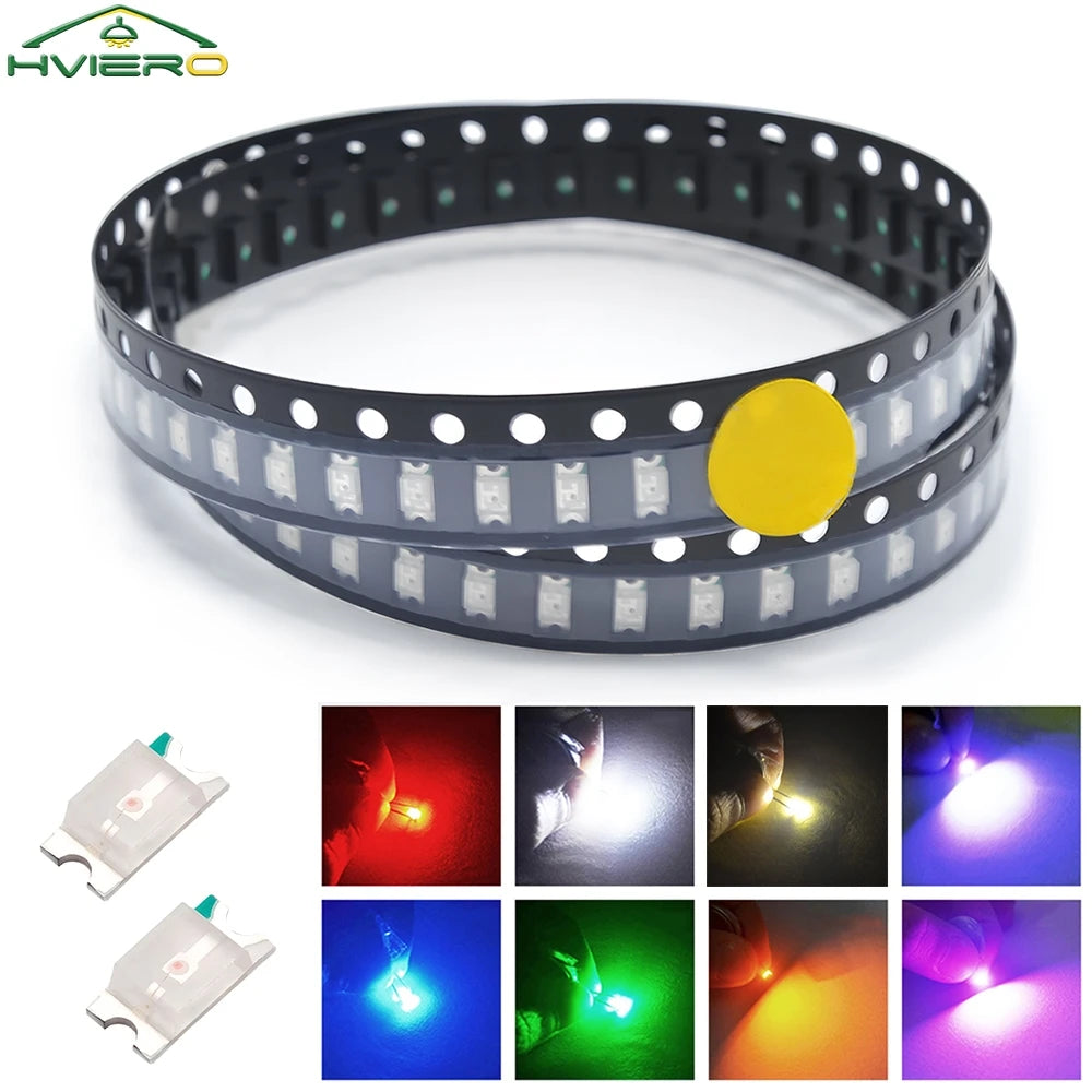 diodes led super brillantes 1206 chipelettes rectangulaires jaune vert bleu rose violet blanc rouge