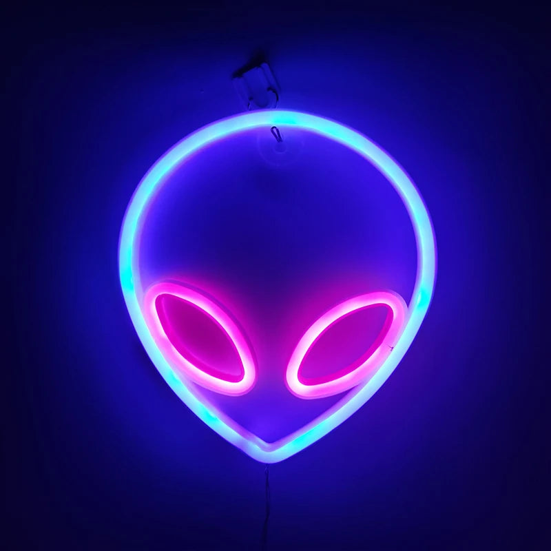 lampe néon bleu rose alien yeux circulaires batterie usb moderne lumineuse chambre enfantDecorationFeteCamping