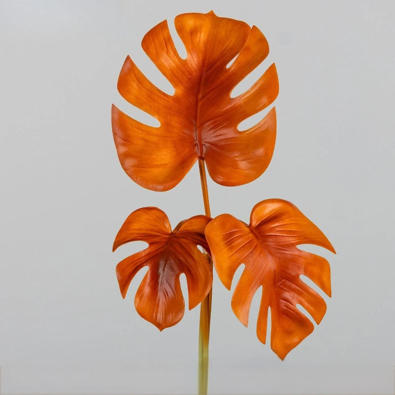 feuilles artificielles monstera vert orange noires décoration moderne pièces 60cm adhésif