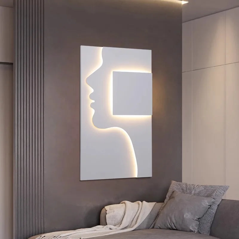 tableau mural led moderne minimaliste stylisé tête humaine blanc éclairage mur fixé mur opaque