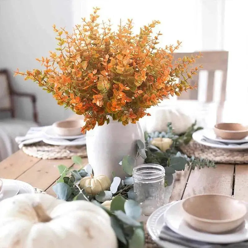 bouquet fleurs artificielles automnales decoration intérieure thanksgiving décoration maison vase feuilles nature orange jaune