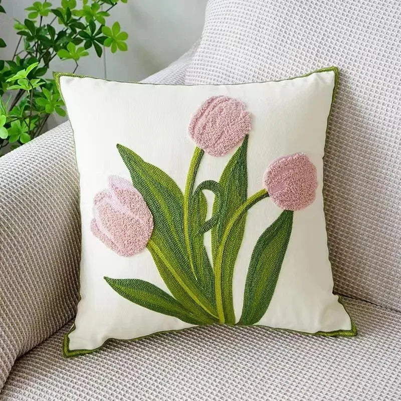 coussin carré moderne motif feuilles tropicales brodé polyester 45x45cm décoration maison voiture