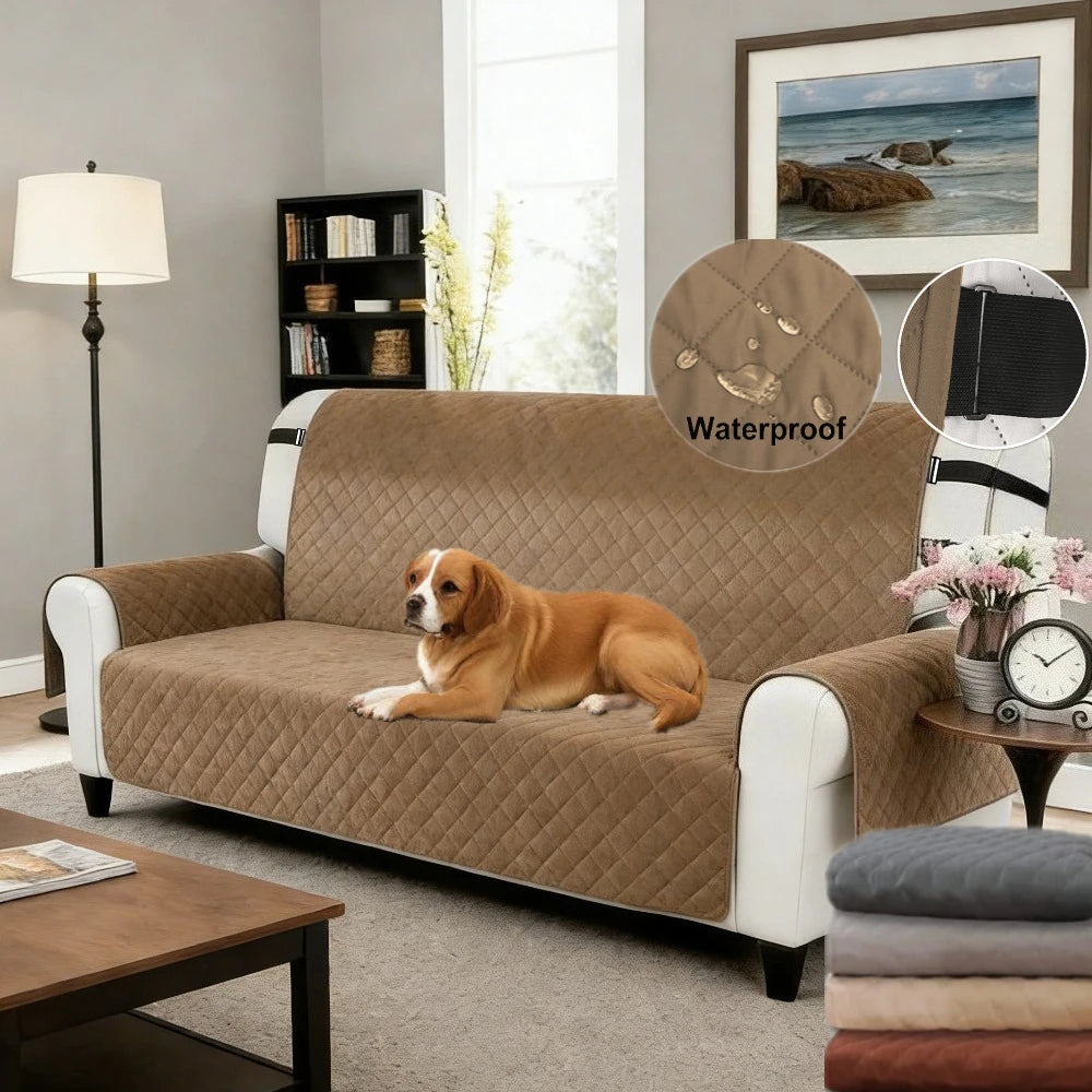 Housse canapé quilted gris brun beige moderne boucles métalliques lavable places