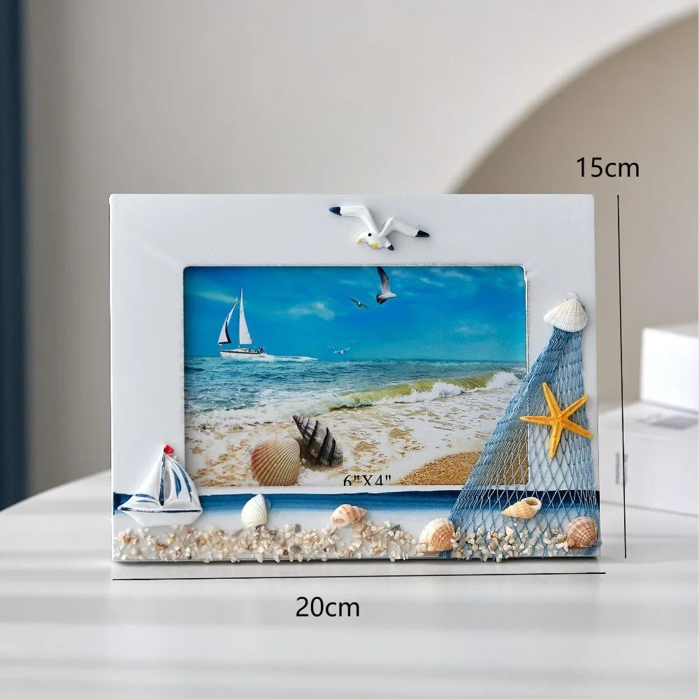 cadre photo marin coquillages voilier plage décoration intérieure bois filets pêche étoiles mer thuyền