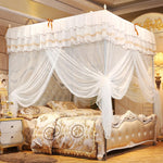rideau lit blanc dentelle broderie dorée classique romantique transparent facile installer lavable machine