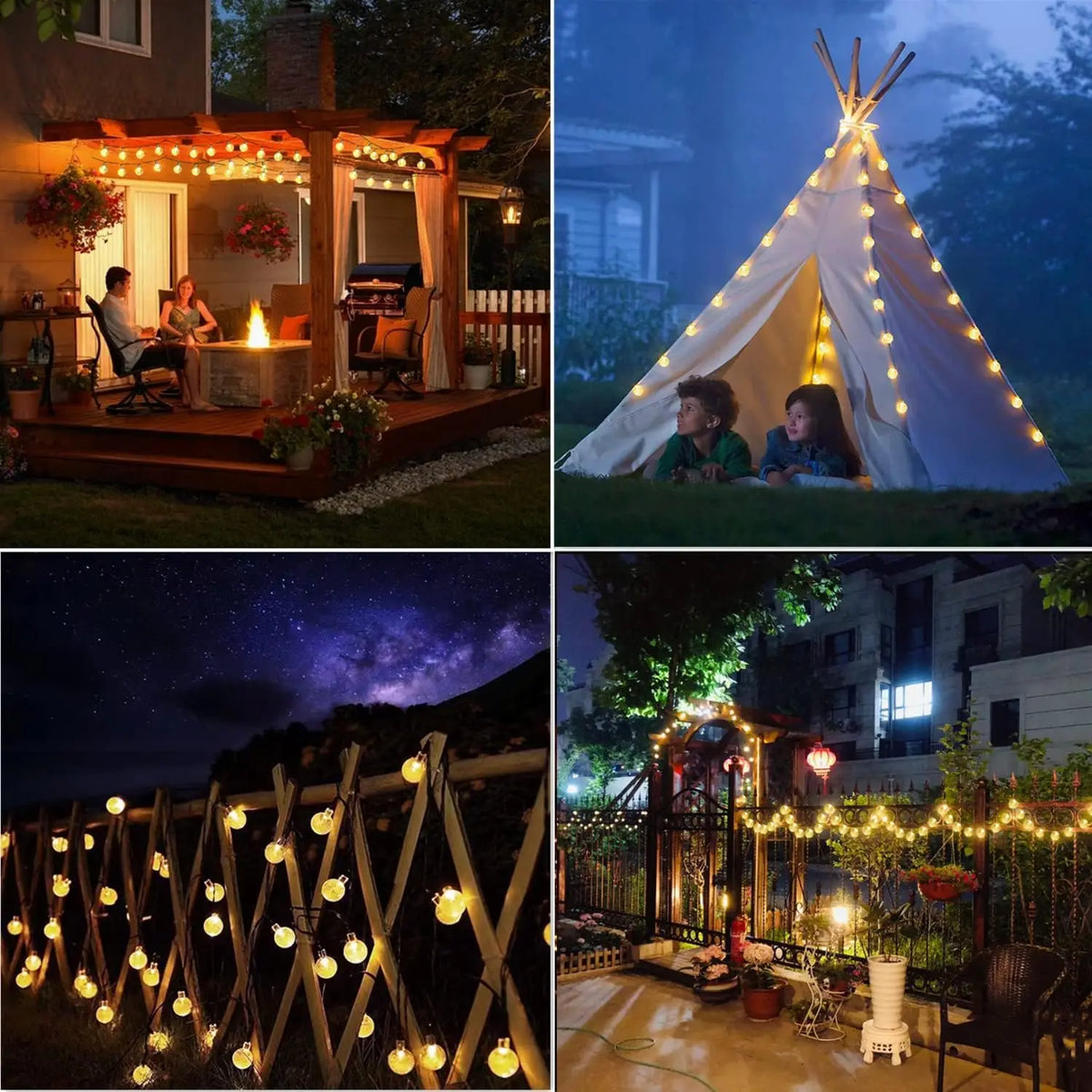 guirlande lumineuse solaire boules translucides blanc doré moderne clipsextérieur jardin patio fête