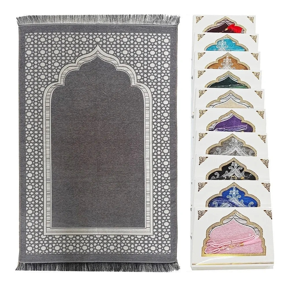 tapis prière islamique géométrique polyester bleu vert gris violet moderne