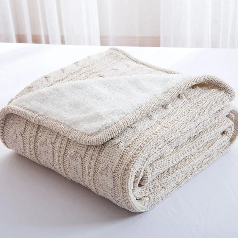 couverture tricotée torsadée coton gris beige moderne hiver voyage maison