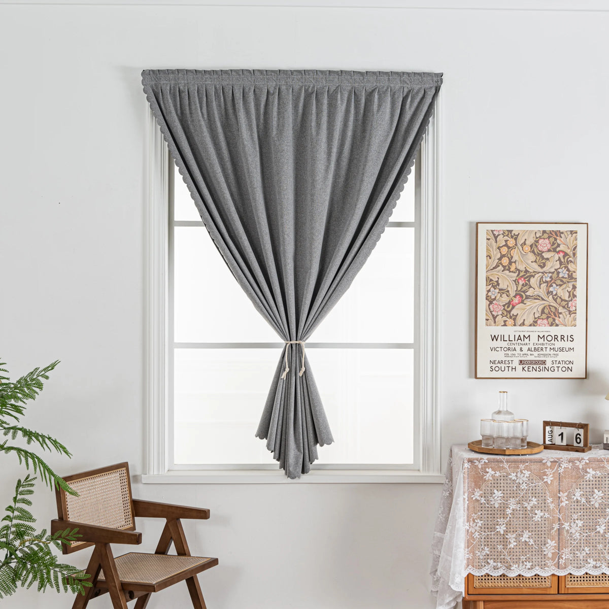 rideau gris moderne uni polyester opaque fixations salon chambre coucher isolation uv