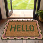 tapis d'entrée marron clair vert rose pâle lettre HELLO bordure classique imperméable antidérapant machine