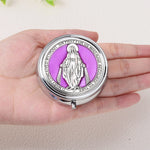 miroir compact or argent bleu violet rose image religieuse classique