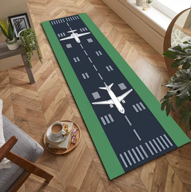 tapis vert gris moderne route marquages voitures salon chambre decoratif aubusson polypropylene polyester
