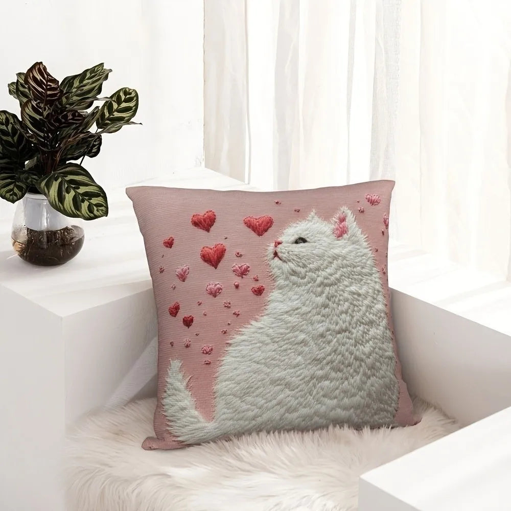housse coussin polyester chat imprimé gris orange moderne salon chambre lit 45cm 45cm