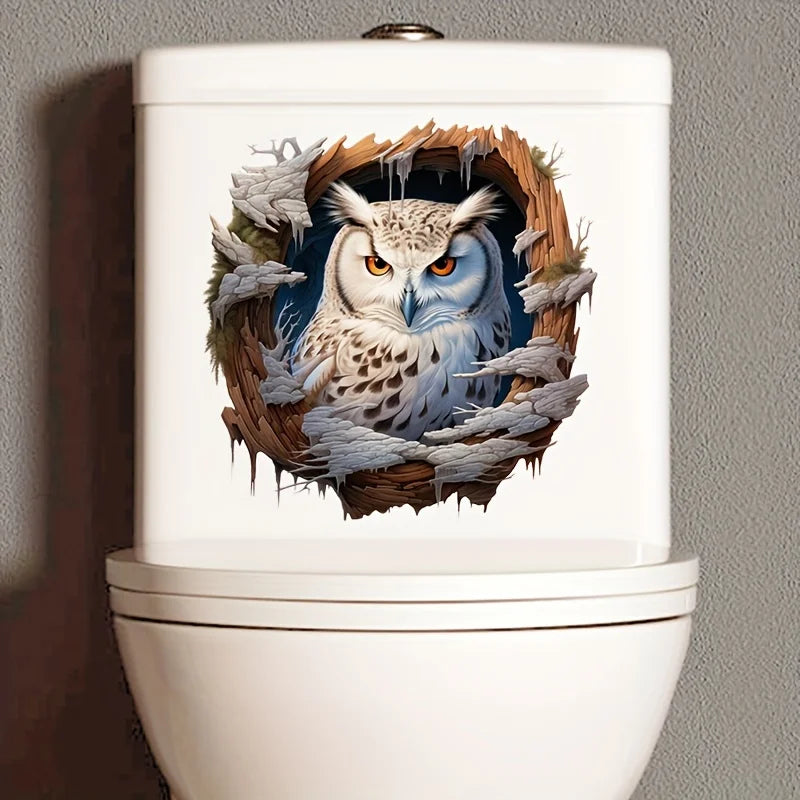 autocollant mural hibou nid texture bois blanc gris bleu marron adhésif pvc réaliste 3d
