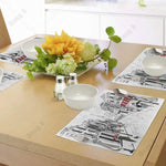 Sets de table dans différentes couleurs : bleu, vert, brun, violet