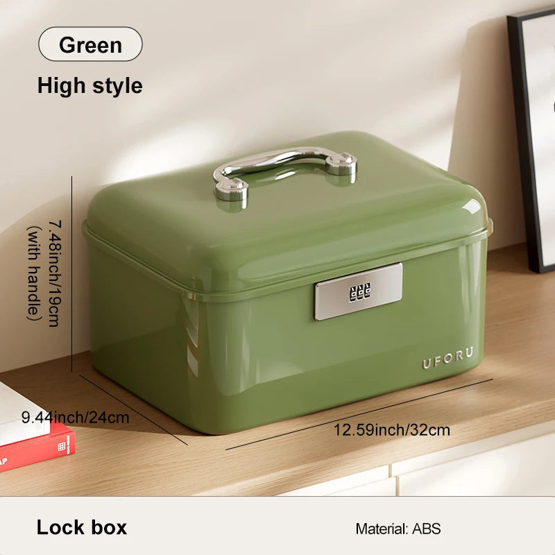 boîte rangement verrouillable double couche haute capacité réutilisable beige rouge vert classique poignée métallique