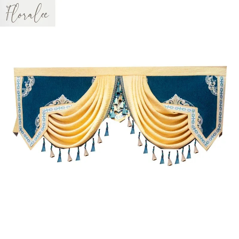 rideau fleuri brodé classique bleu jaune beige rose franges large choix tailles