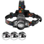 lampe frontale led rechargeable usb noir bande ajustable modes lumiere haute bas strobe