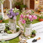 bouquet fleurs violet rose blanc verre transparent vase minimaliste decoration intérieure artificiel simple